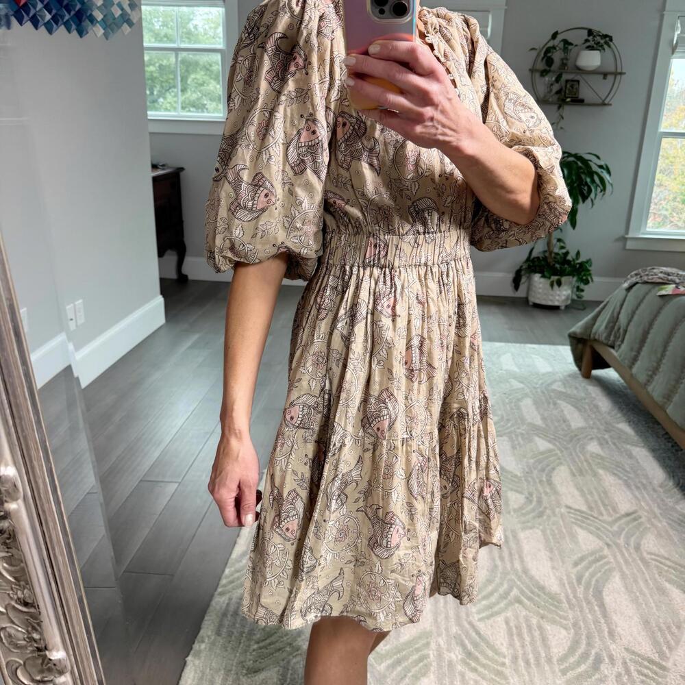 Anthropologie x Let Me Be Celeste Casual Printed Puff Sleeve Dress Size 10 - Picture 2 of 9